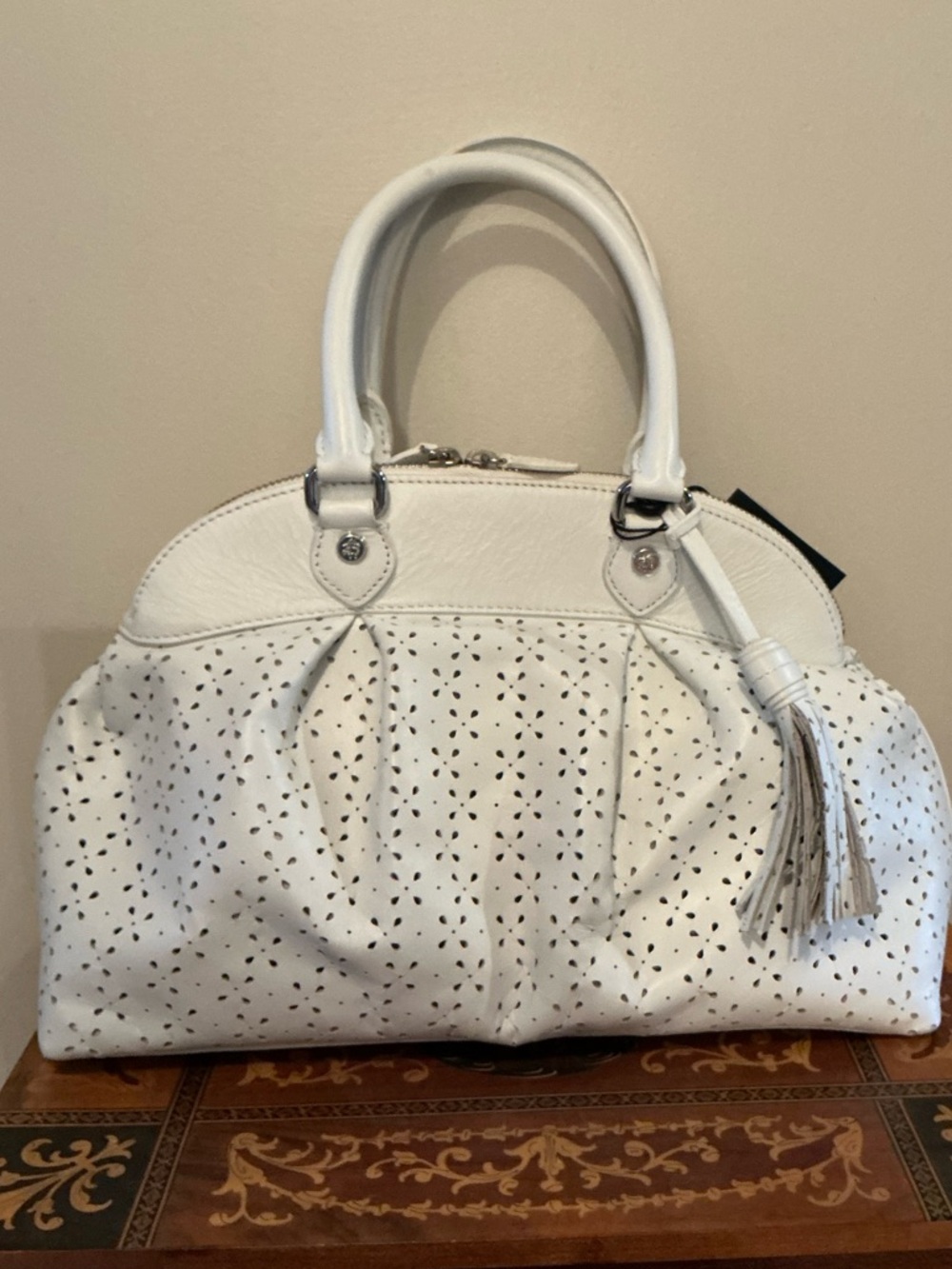 White Leather Bag with Eyelet Design NWT